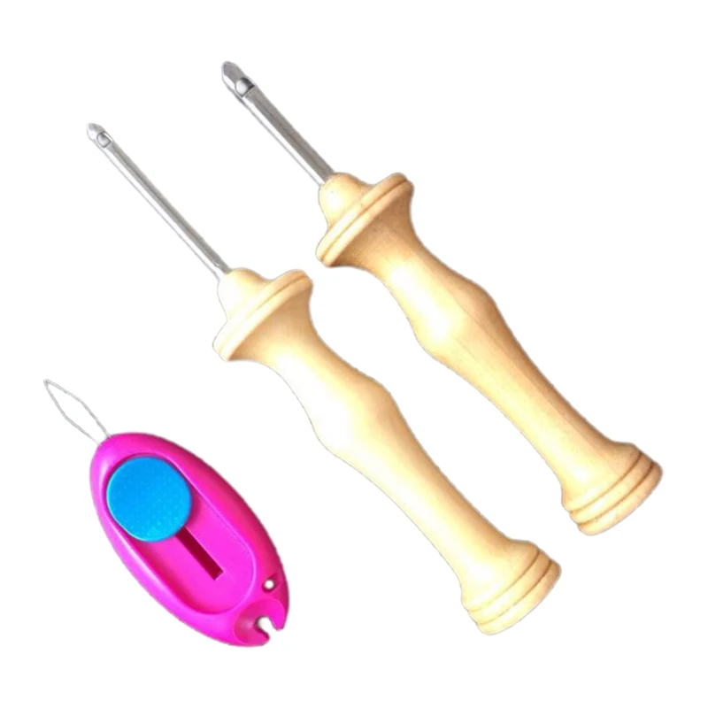 

2Pcs Wooden Handle Punch Needle Embroidery Pen Set with Threader for DIY Crafts Hooking Weaving Stitching Sewing Tools