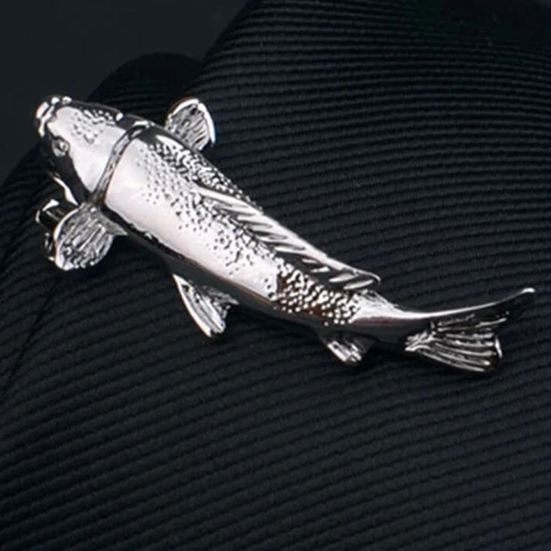 Высокое качество зажим для галстука золотой серебряный карп рыба Мужской