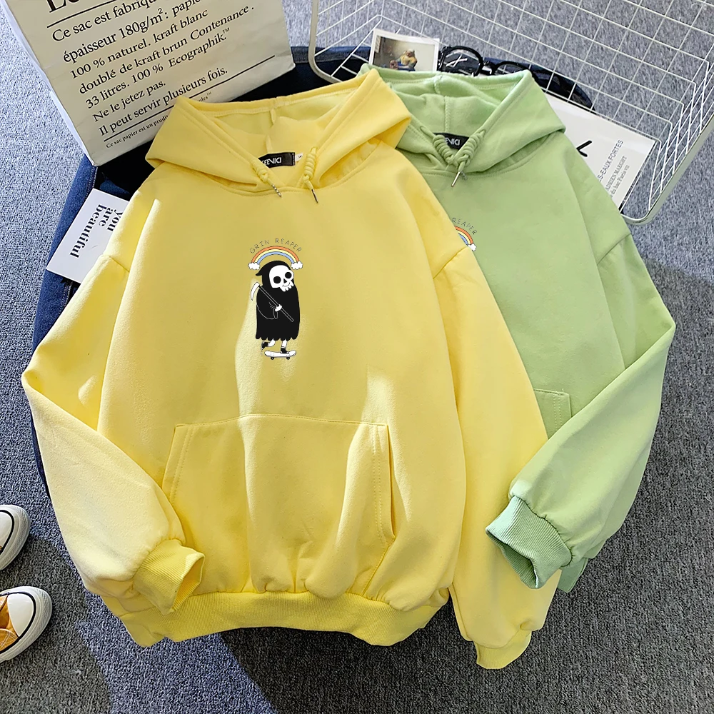 Womens Loose Hoodies Sweatshirt Pullover Punk Harajuku Clothing Skeleton Skateboard Sweatshirt Cotton Vintage Winter Sweetshirt