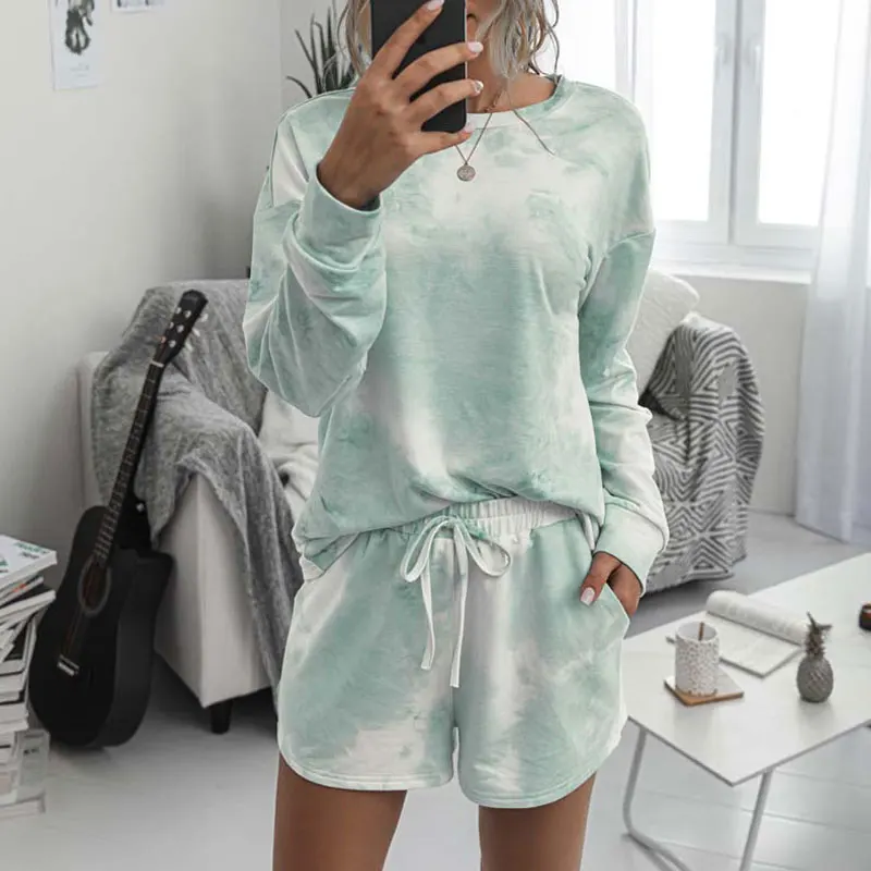 

2020 Women's Pajamas Tie Dye Lounge Wear Loungewear Women Pajamas Set Tie Dye Sleep Set Lounge Set Long Sleeve Sleepwear Women
