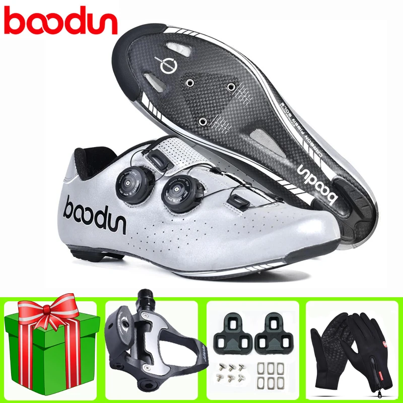 

BOODUN Road Cycling Shoes Carbon Fiber Sapatilha Ciclismo Sliver Ultralight Self-Locking Shoes professional Road Bicycle Racing