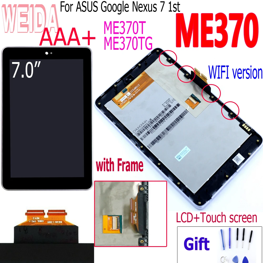 

Weida 7.0" For Asus Google Nexus 7 1st Gen 2012 ME370 LCD Touch Screen Digitizer Assembly Frame Nexus7 ME370T ME370TG LCD