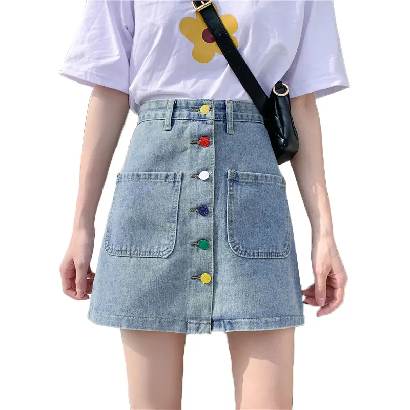 

5XL Plus Size Mother Denim Skirt Summer A-line Color Buttons Solid High Waist Jeans Skirt Women Fashion Casual Trendy Clothes