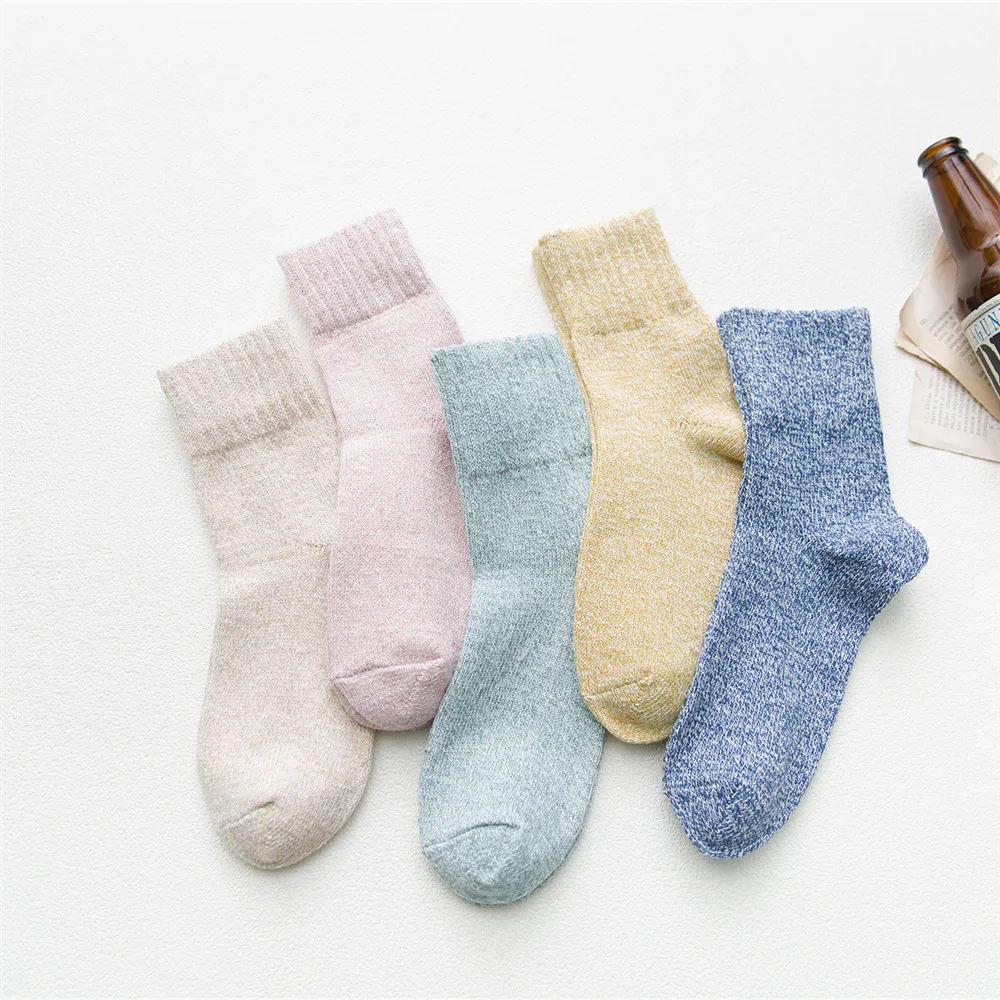 HSS Brand 2021 New Women Socks Thick Warm Wool Winter Socks Casual Candy Pink Color Student Girl's Socks 5 pair/lot High Quality