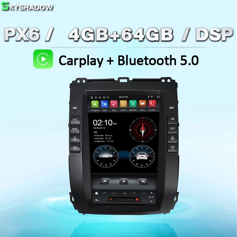 Для Toyota Prado 120 2002 2008 2009 Lexus GX470 вертикальный Tesla PX6 автомобильный DVD плеер DSP 4 Гб ОЗУ 64