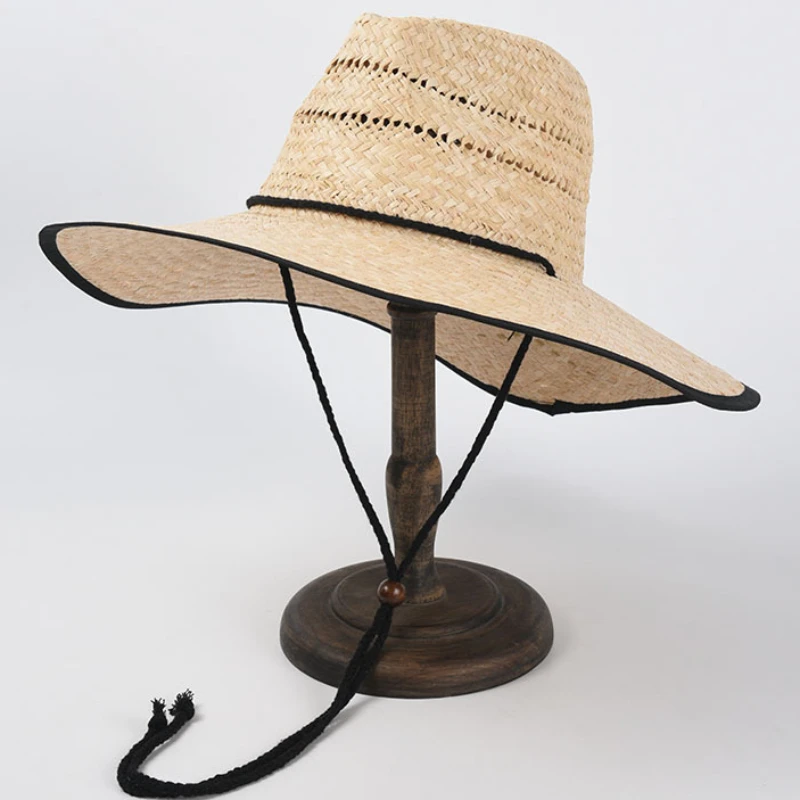 

Summer Popular Tied Rope Raffia Sun Hat Female Big Eaves Jazz Panama Straw Hats Ladies Vacation Wide Brim Beach Hat Wholesale