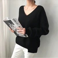 womens oversize sweater knitted autumn winter v neck blue thick knit pullover 2021 long sleeve white warm sweaters for women