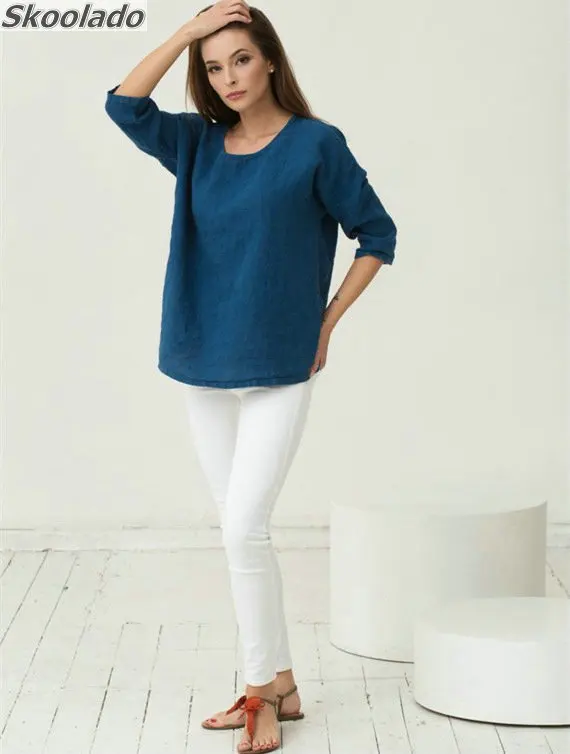 Новейшие повседневные женские топы из хлопка и льна блузки с вышивкой длинным