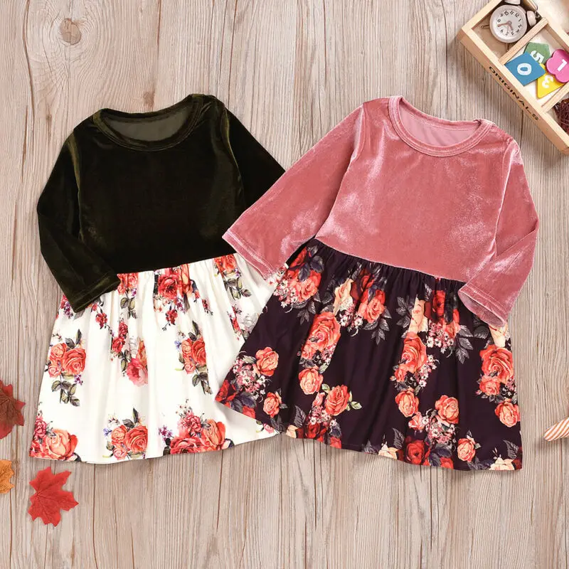 Детские платья для маленьких девочек на осень и зиму принцессы с милым цветочным