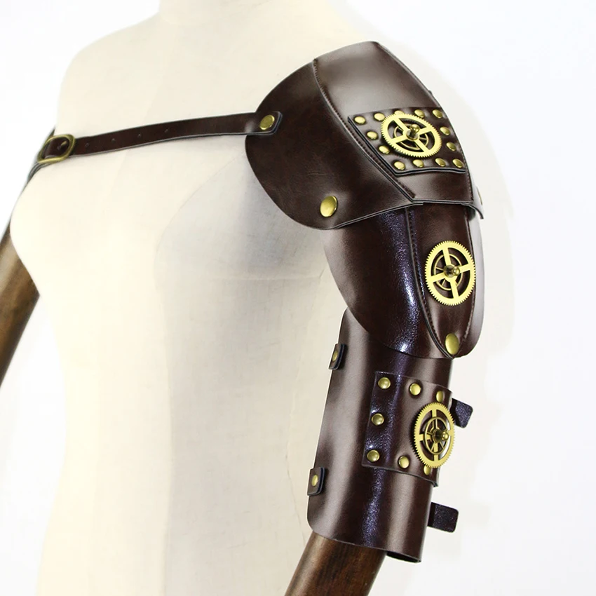 Steampunk Arm Guard Retro Gear Mechanical Medieval Cyberpunk Leather Shoulder Armor Archer Shield Prop Cosplay Anime Accessory