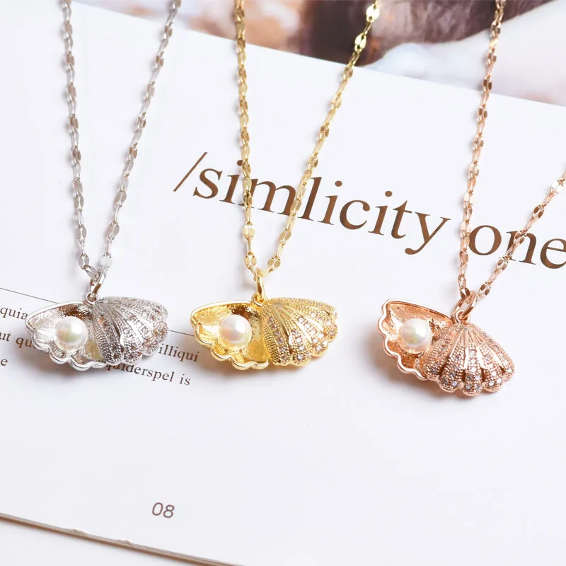 

Женское ожерелье с подвеской из розового золота, простой цепочка до ключицы с жемчужинами, полностью из бриллиантов, с цирконами