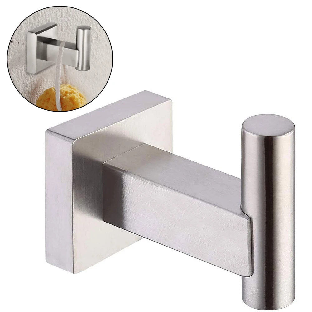 

Stainless Steel Hooks Door Wall Clothes Towel Hook Pasted Metal Bathroom Bracket Kitchen Bathroom WC Family Office Accessories
