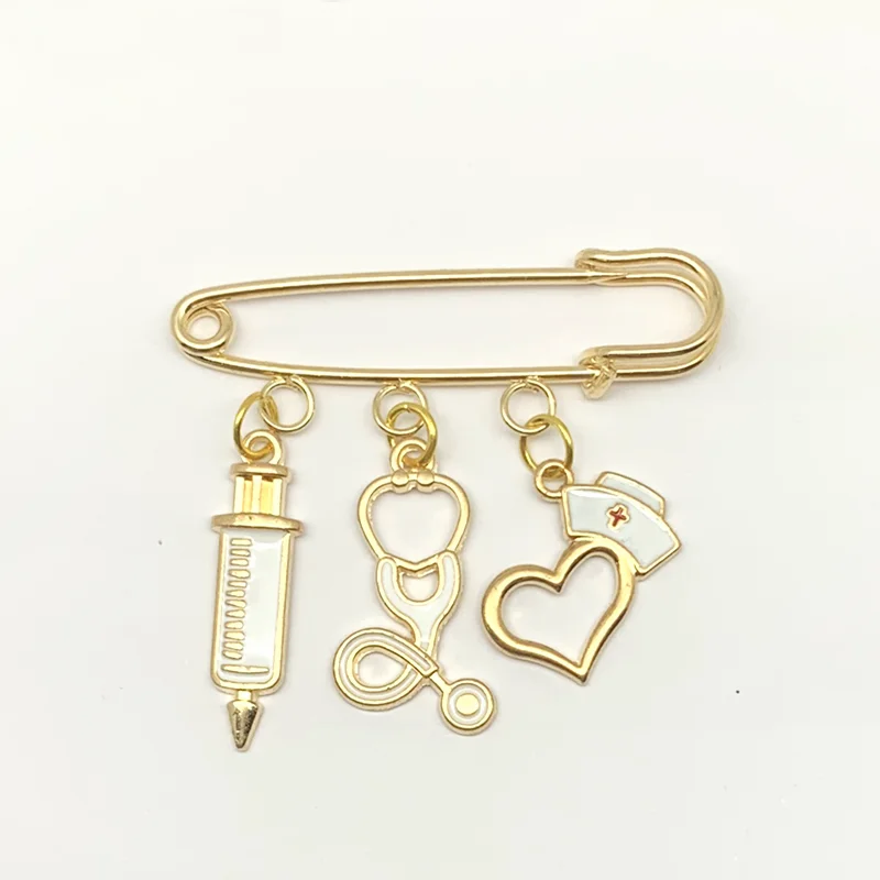 Новые цвета розового золота шапочка Медсестры Медицинский Брошь шприц стетоскоп