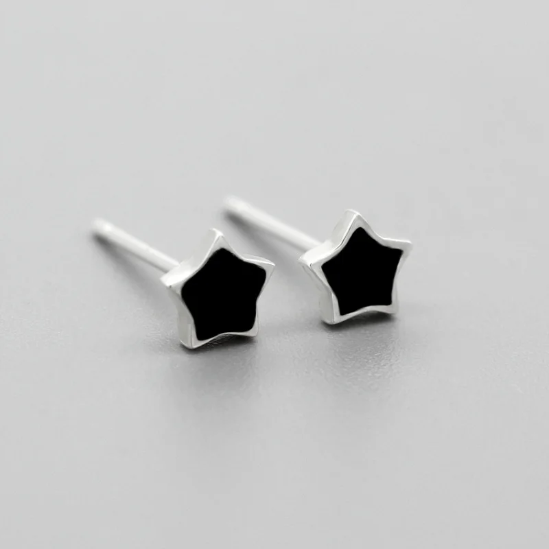 Star Trusta, 2 шт., 925 пробы, серебряные ювелирные изделия, модные милые миниатюрные серьги-гвоздики с черной глазурью, подарок для девочек, детей, леди, DT14 - Окраска металла: Star