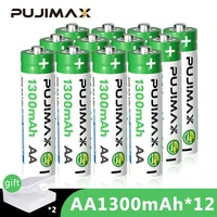 pujimax 12pcs rechargeable battery pack 1 2v 1300mah aa battery safe durable flashlight fingerprint lock scale clock universal