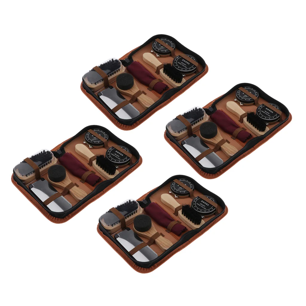 

4 Set Shoe Shine Care Kits With Storage Case For Leather Shoes Boots Care