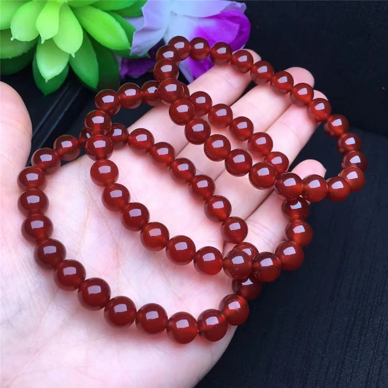 Женский браслет с бусинами из натурального красного агата | Украшения и