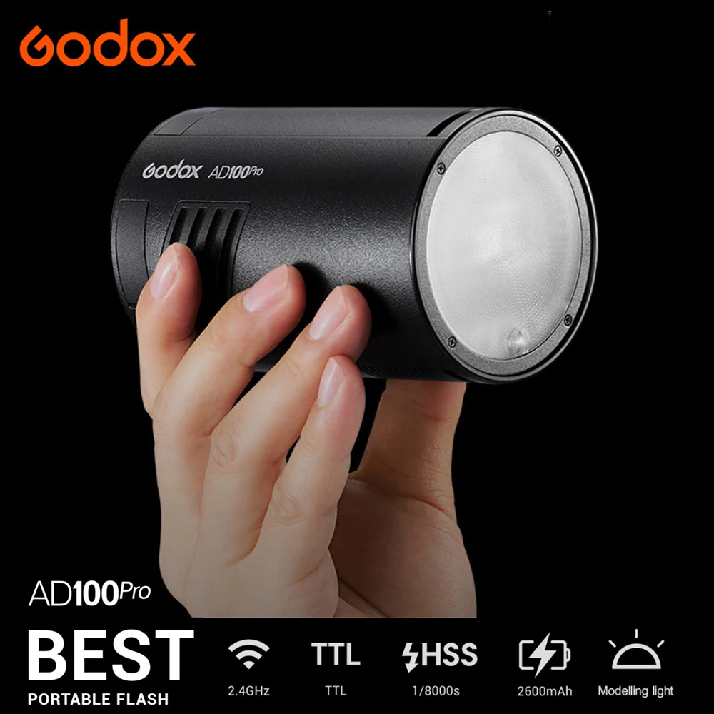 

Вспышка Godox AD100Pro, 2,4G, 100Ws, TTL, карманная, 1/8000, 2600 мАч, для DSLR-камер Sony, Nikon, Canon, Fuji