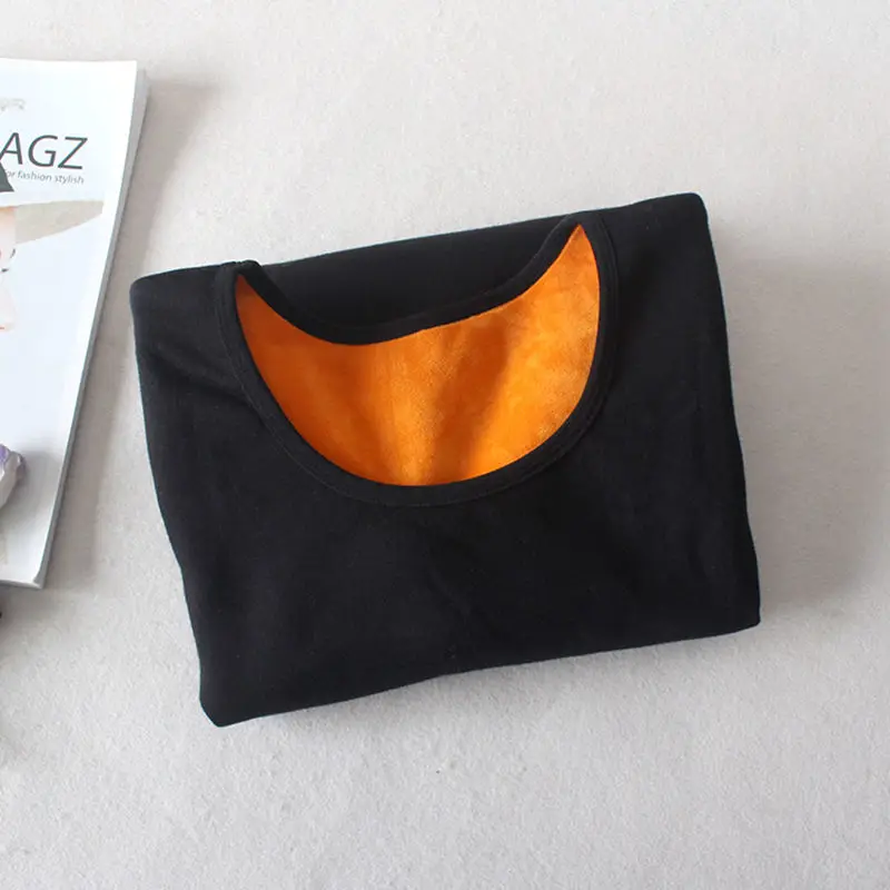 black O-neck tops Осень Зима плюс бархатная футболка с длинным рукавом Женская Толстая теплая хлопковая Футболка женская Повседневная футболка Femme тонкие женские топы C5934 - Цвет: black O-neck tops