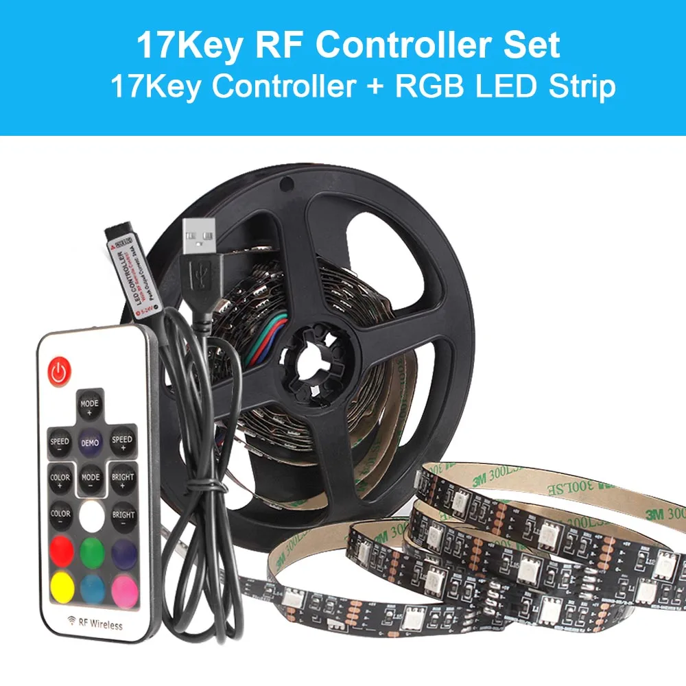 17key RF Controller DC5V RGB Светодиодная лента SMD5050 Tira светодиодная USB лента RGB подсветка лента для компьютера ТВ фон Fita светодиодная полоса гибкий неоновый светильник - Испускаемый цвет: 17key RF Controller