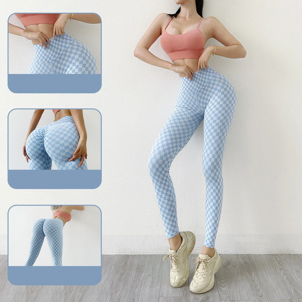 Seamless Grid Yoga Pants Push Up Hip Lift Sport Leggings High Waist Elasticity Women Fitness Quick Dry Workout Pants Gym Legging