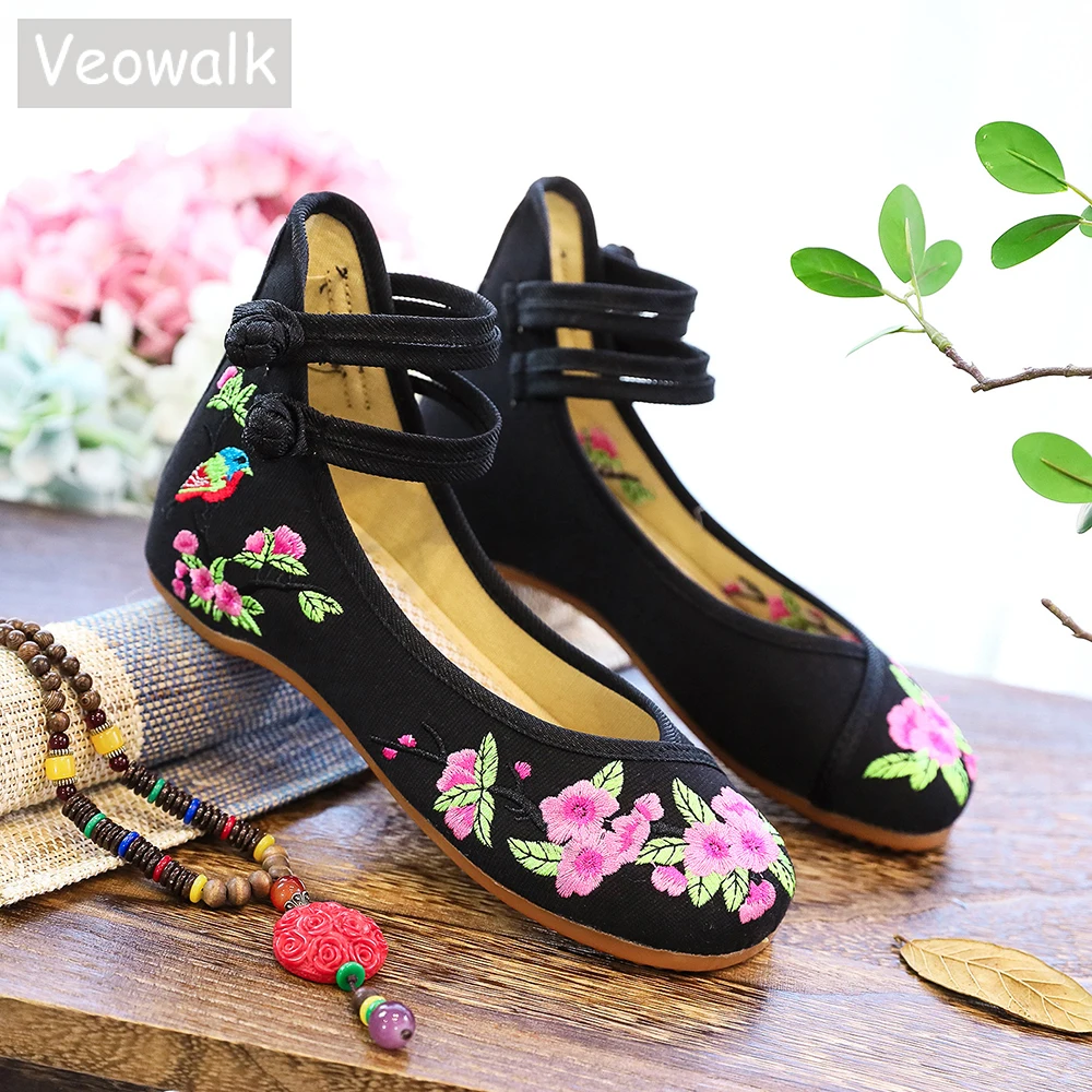 Veowalk/Женская обувь на плоской подошве из хлопчатобумажной ткани с вышитыми