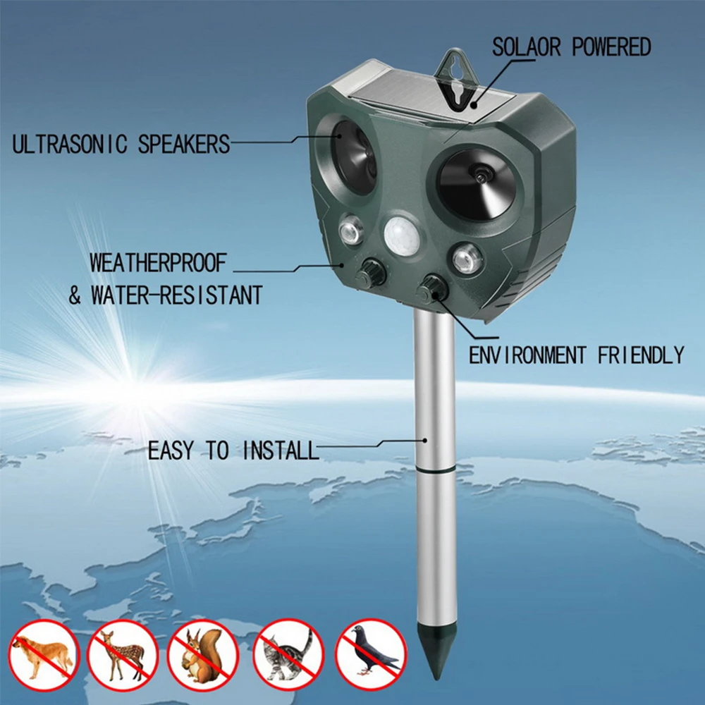 

Solar Powered Ultrasonic Pest Repeller Pest Control Mole Repellent Snake Bird Mosquito Mouse Garden Animal Repellent Tool