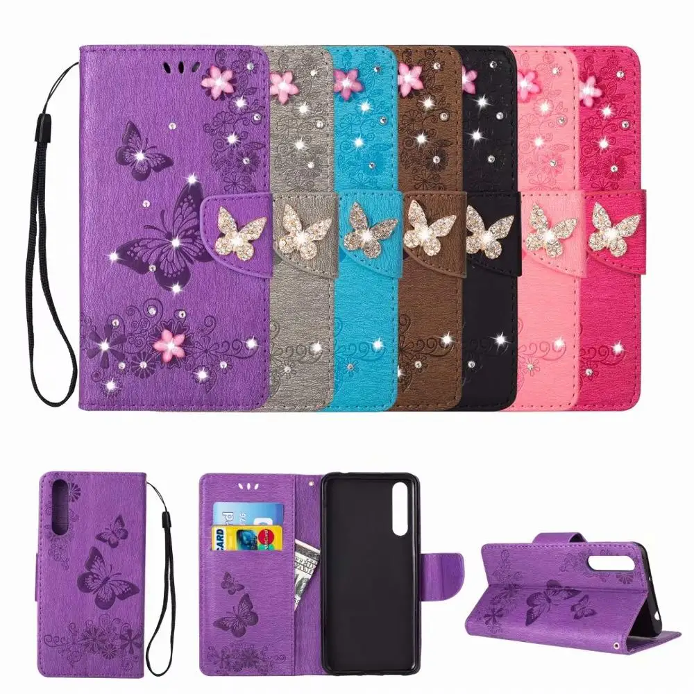 С сияющими блестками 3D тисненый узор с бабочками из искусственной кожи чехол