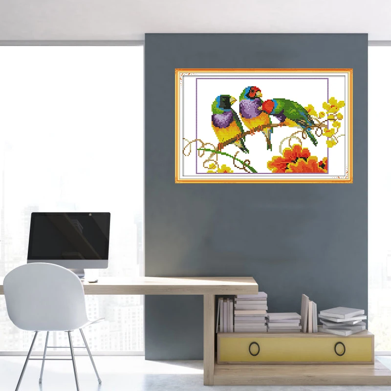 Новое поступление от Joy Sunday наборы для вышивки с тремя попугаями DMC ручной работы