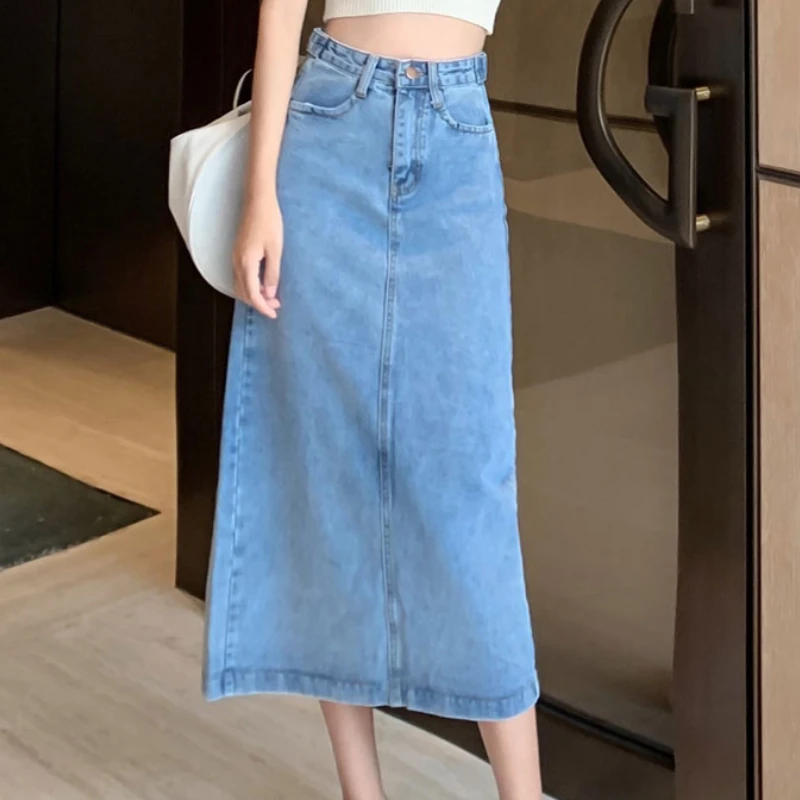 2021 длинные осенние джинсовые юбки модные джинсы с высокой талией и карманами в