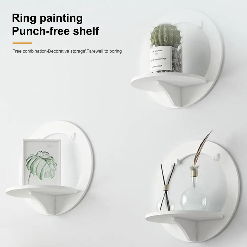 

Wall shelf free punching wall-mounted TV background wall hanger bedroom balcony bedside wall creative flower pot stand