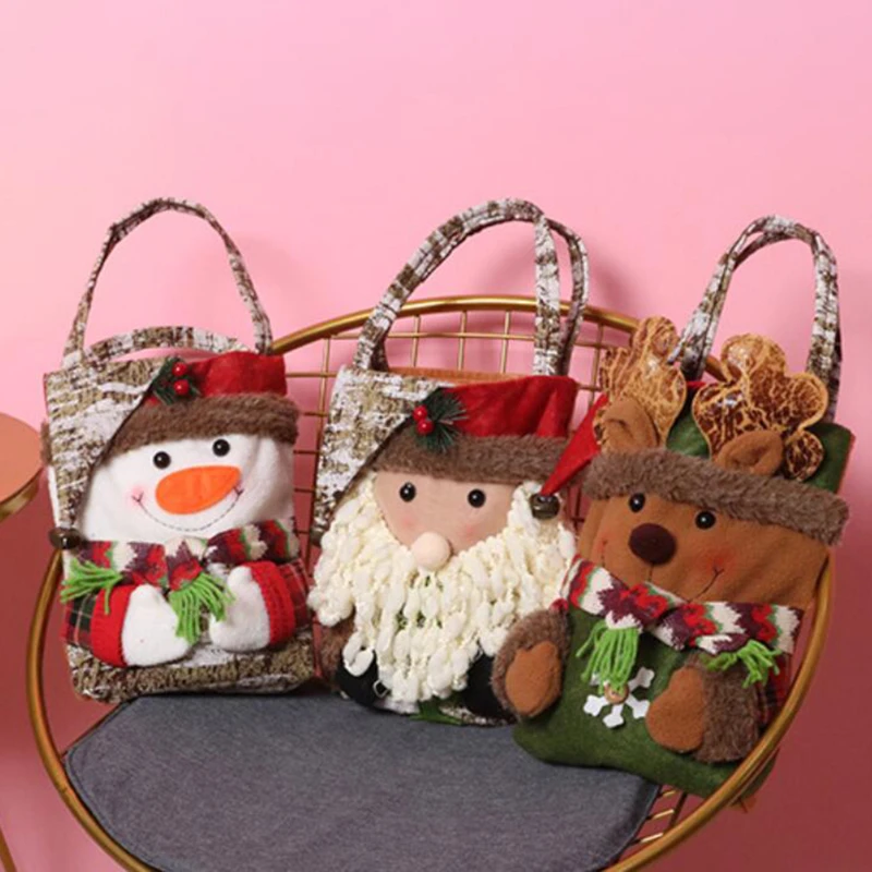 

Christmas Bag Bark Tote Bag Cute Santa Claus Snowman Deer Candy Bag Gift Bag Decoration Home New Year