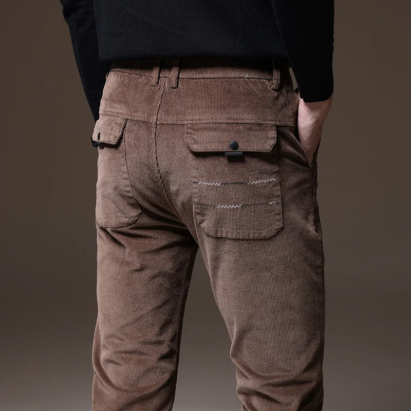 

Straight Corduroy Trousers Daily Pants for Home Office Business Street Warm Clothing Slim Casual Pant Color Brown Gray Black