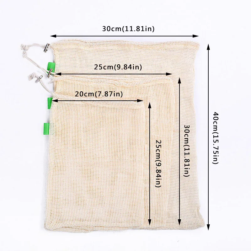 3pcs Cotton 3 шт. Экологичная сумка для хранения Многоразовые Сумки для производства сетчатые сумки для фруктов и овощей ecologico сумки для хранения Домашний кухонный Организатор - Цвет: 3pcs Cotton