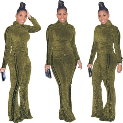 Two Piece Set Africa Women Autumn Winter Top&ampTrousers Suit African Clothes Traditional Ladies High Neck Club Party Wear Outfits |