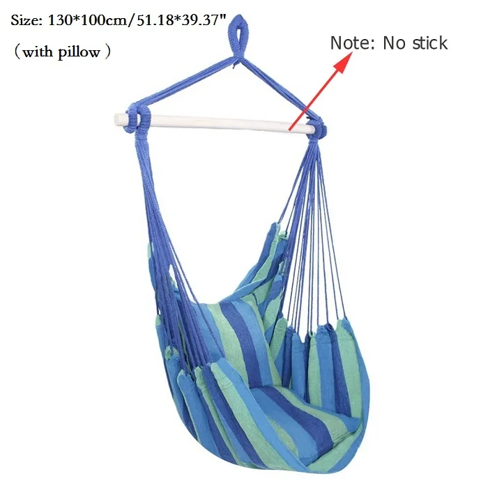 No Stick with pillow Переносное кресло-качалка, гамак, подвесное веревочное кресло, кресло-качалка с 2 подушками для внутреннего и наружного сада, новинка, Прямая поставка - Цвет: No Stick with pillow