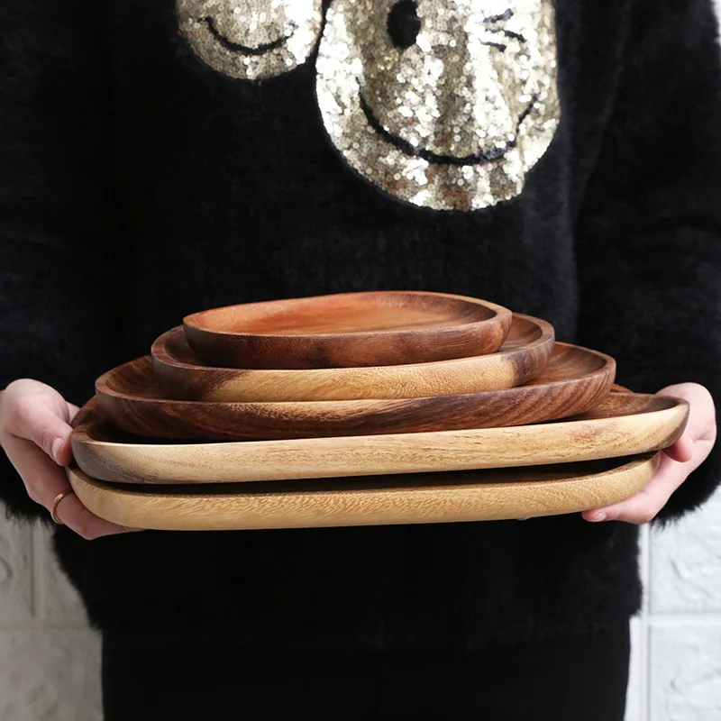 

Whole Solid Wood Lovesickness Wood Pan Plate Fruit Dishes Saucer Tea Tray Dessert Plate Tableware Storage Tools