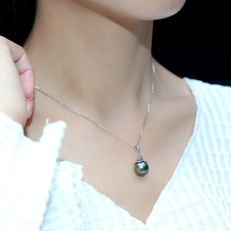 Цепочка с подвеской жемчугом таитянского цвета 11-12 мм | Украшения и аксессуары