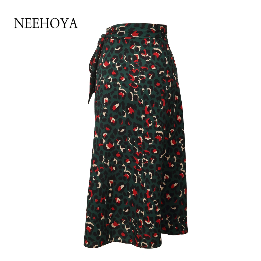 

2021 Summer Vintage Leopard Print Long Skirts woman fashion Women High Waist Midi Skirt Ladies Green Beach Sexy Wrap Skirt
