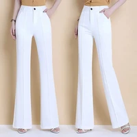 women2021new spring summer white micro trouser female high waisted thin drape casual pant fashion wide leg stretch trousers a127