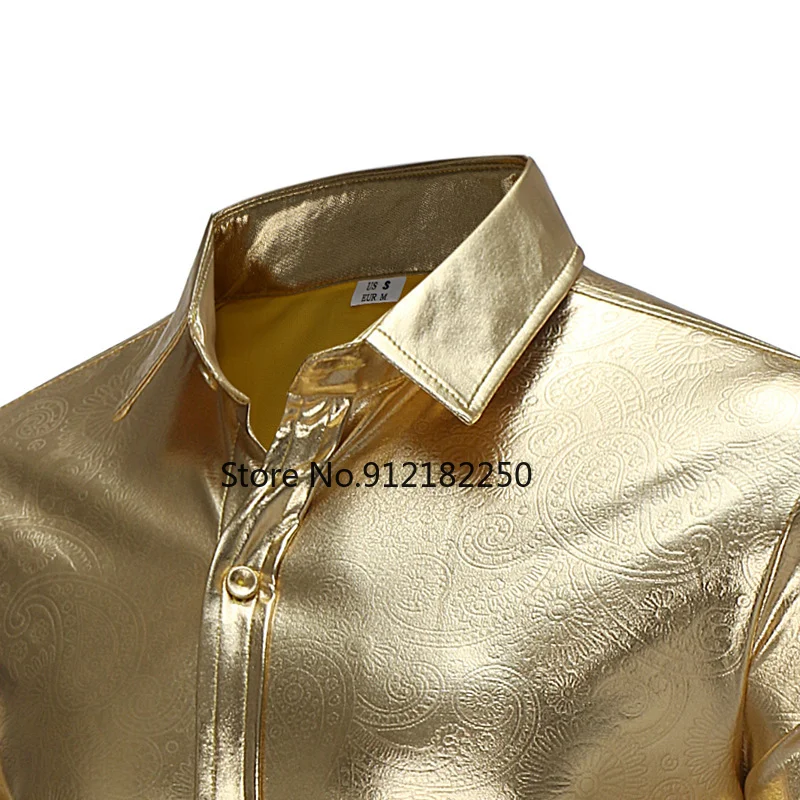 Рубашка мужская блестящая металлик/Золотистая с пейсли принтом 2021|Классические|