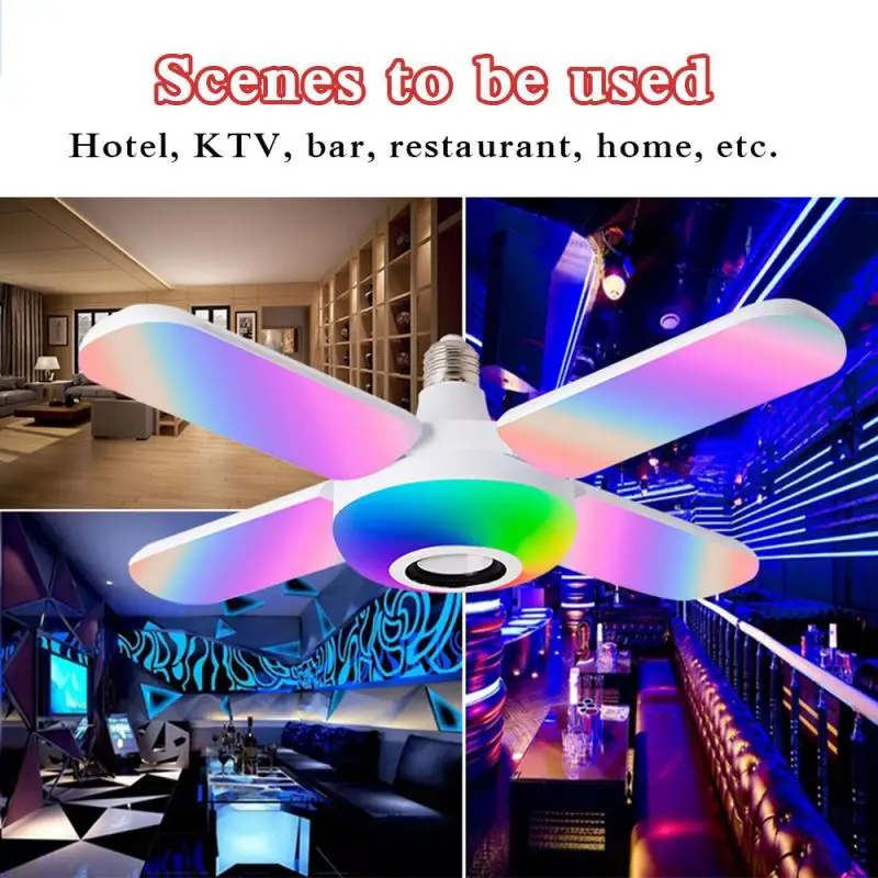 

50W E27 Smart Ceiling Lamp Bluetooth Music Lamp RGB LED Four-Leaf Deformation Bulb Lamp With Remote Control Folding Night Light