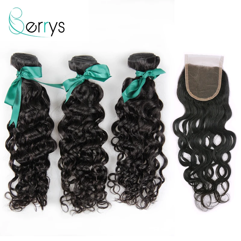 Малазийские человеческие волосы волнистые 3 шт./лот с кружевной застежкой 4x4