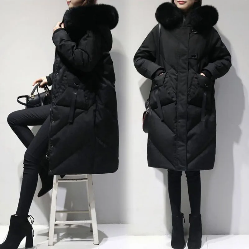 2021 Winter New Temperament Slim Long Hooded Zipper Pocket To Cover Belly Plus Velvet Thickening Plus Size Ladies Cotton Jacket