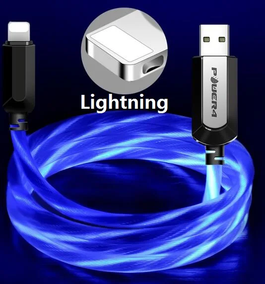 Lightning-Blue Power4 с подсветкой USB кабель для микро три разъема дополнительно для Lightining кабель светящийся/микро USB-C кабели - Цвет: Lightning-Blue