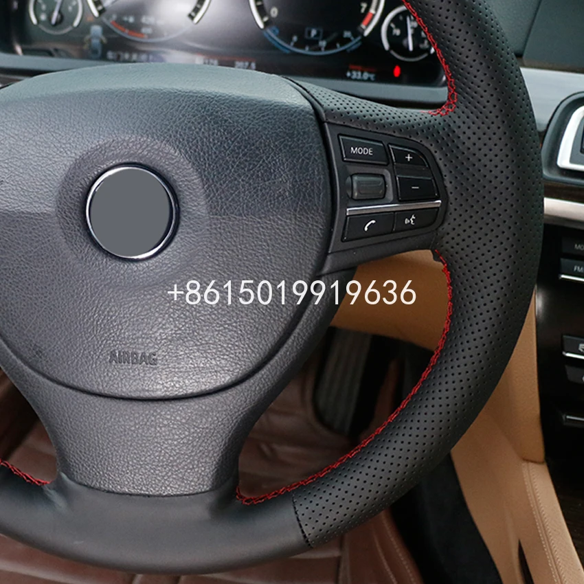 Чехол на руль автомобиля из черной кожи с ручным стежком для BMW F10 523Li 525Li 2009 730Li 740Li