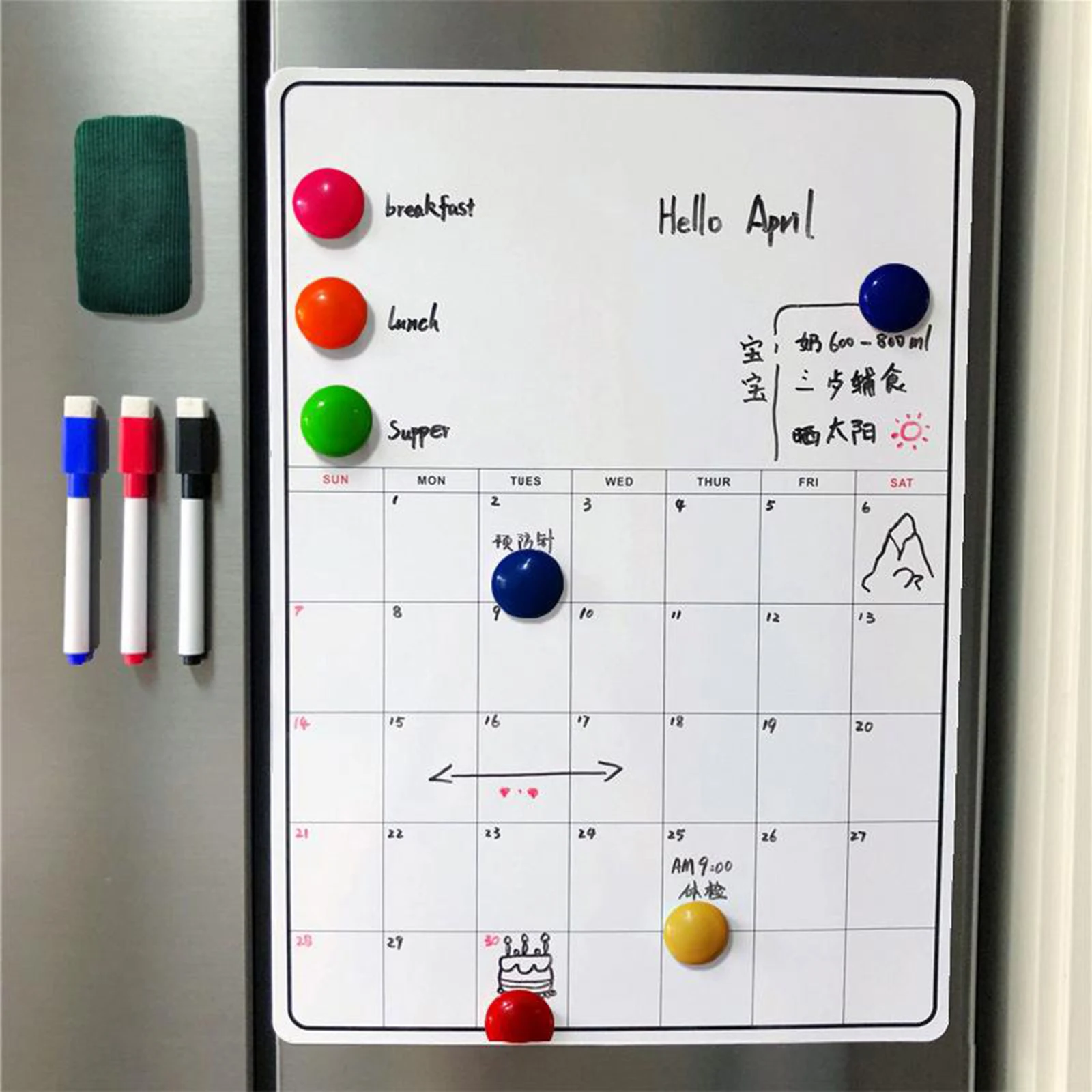

Kitchen Dry Erase Whiteboard Set Memo Planner with Marker Eraser Nails
