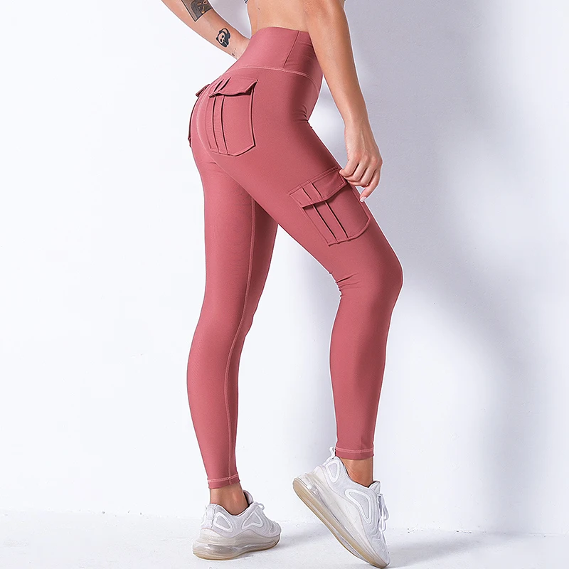 

NORMOV Casual Leggings Women Solid Pockets Patchwork Ankle Length Polyester Leggins Fitness High Waist Push Up Leggings