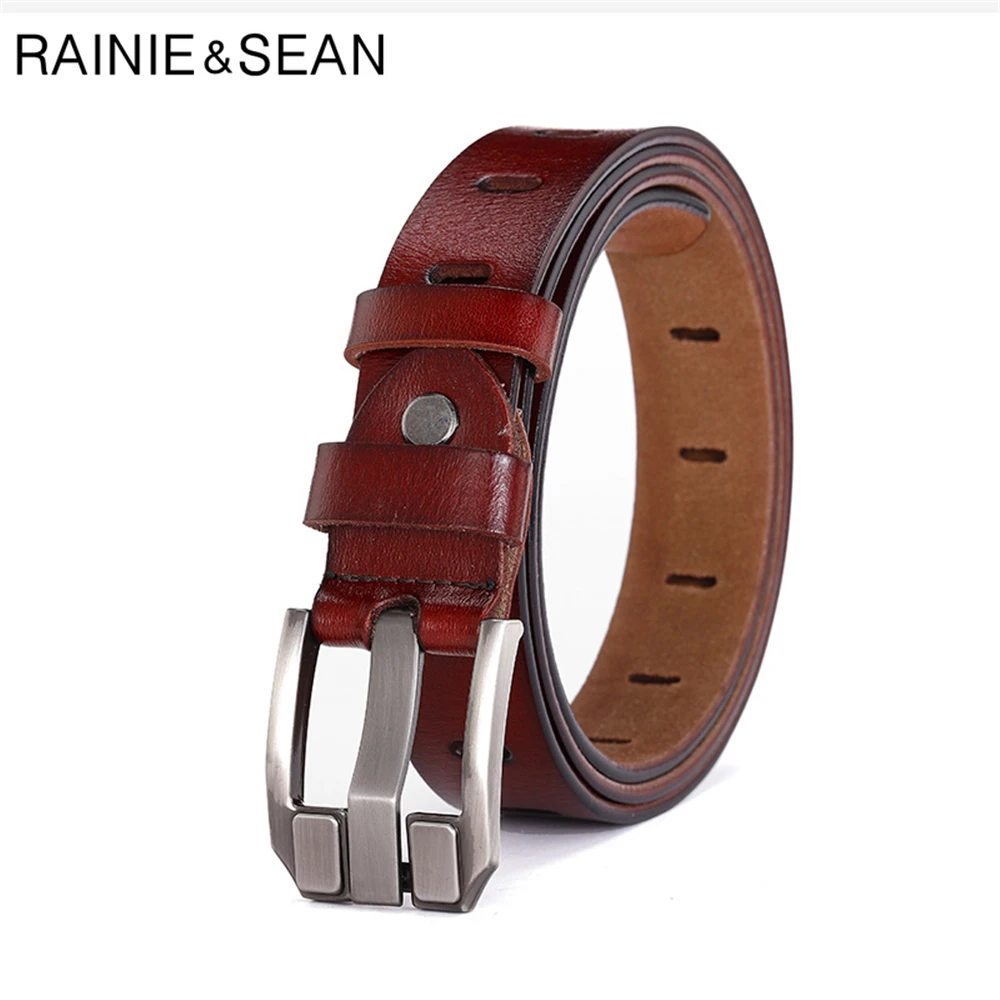 

RAINIE SEAN Real Leather Belts for Women Pin Buckle High Quality Women Belt Coffee Cowskin Genuine Leather Ladies Waist Belt