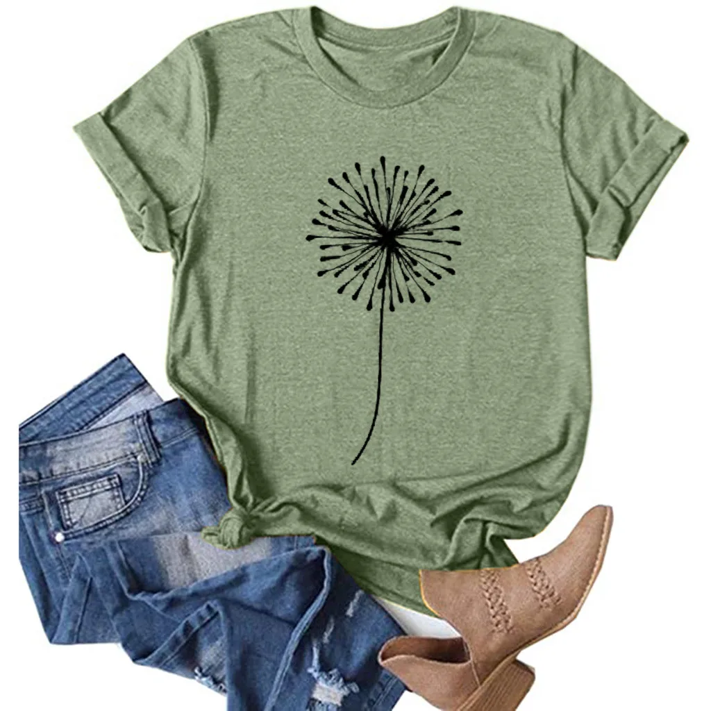 Женская футболка в стиле Харадзюку летняя Готическая панк с принтом одуванчика